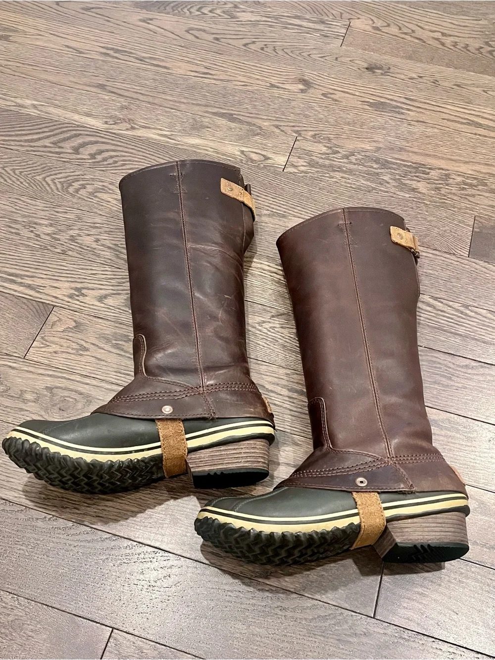 Sorel Slimpack Riding Tall Boots - Brown Leather Duck Boots, Women’s 9.5